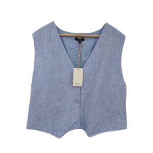 NWT Quince Light Blue Flax Linen Vest Size M Minimalist Normcore Quiet Luxury
